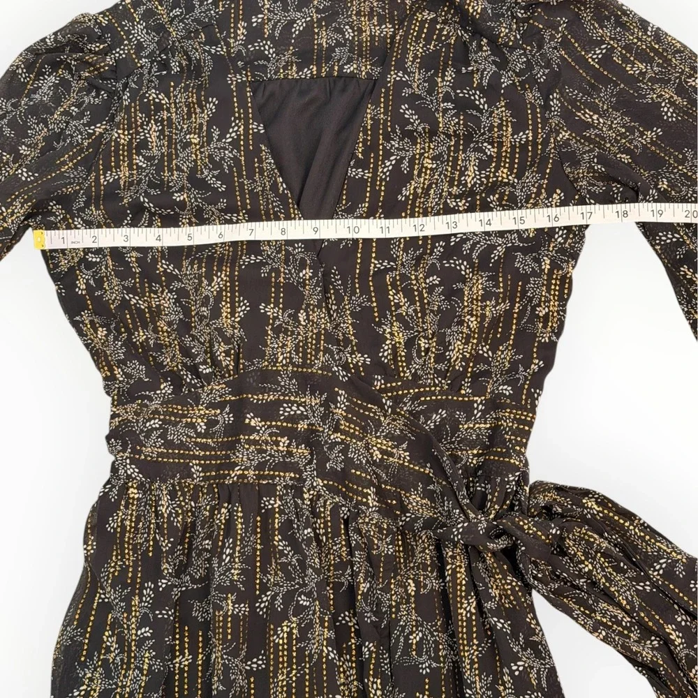 BTFL‑Life Black Gold Metallic Floral Wrap Maxi Dress Long Sleeve Slit Size Small